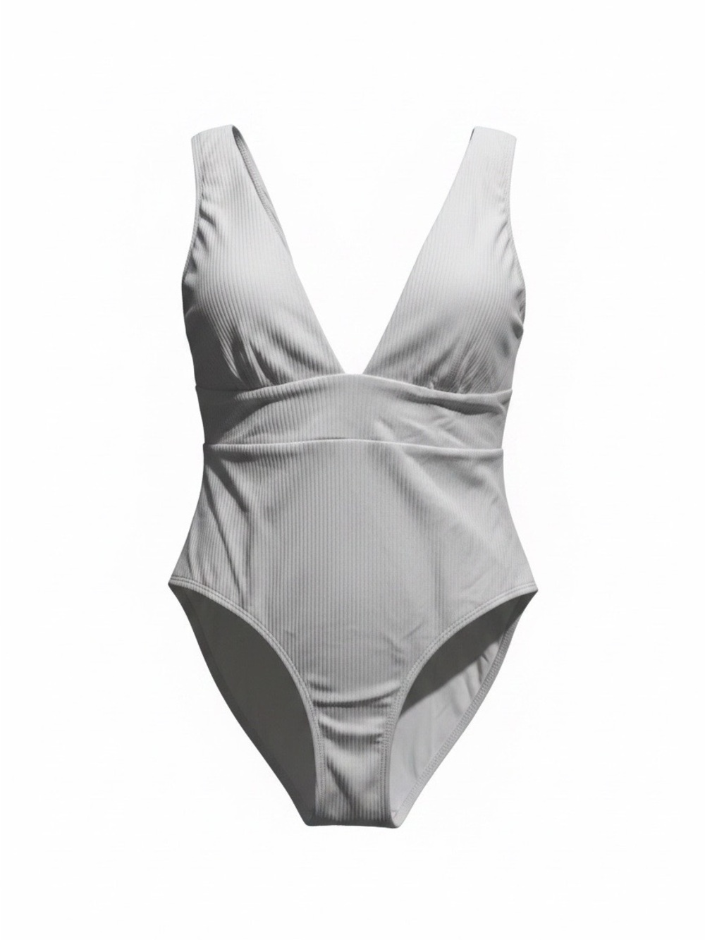 Andie Cream Ribbed Deep V One-Piece Swimsuit